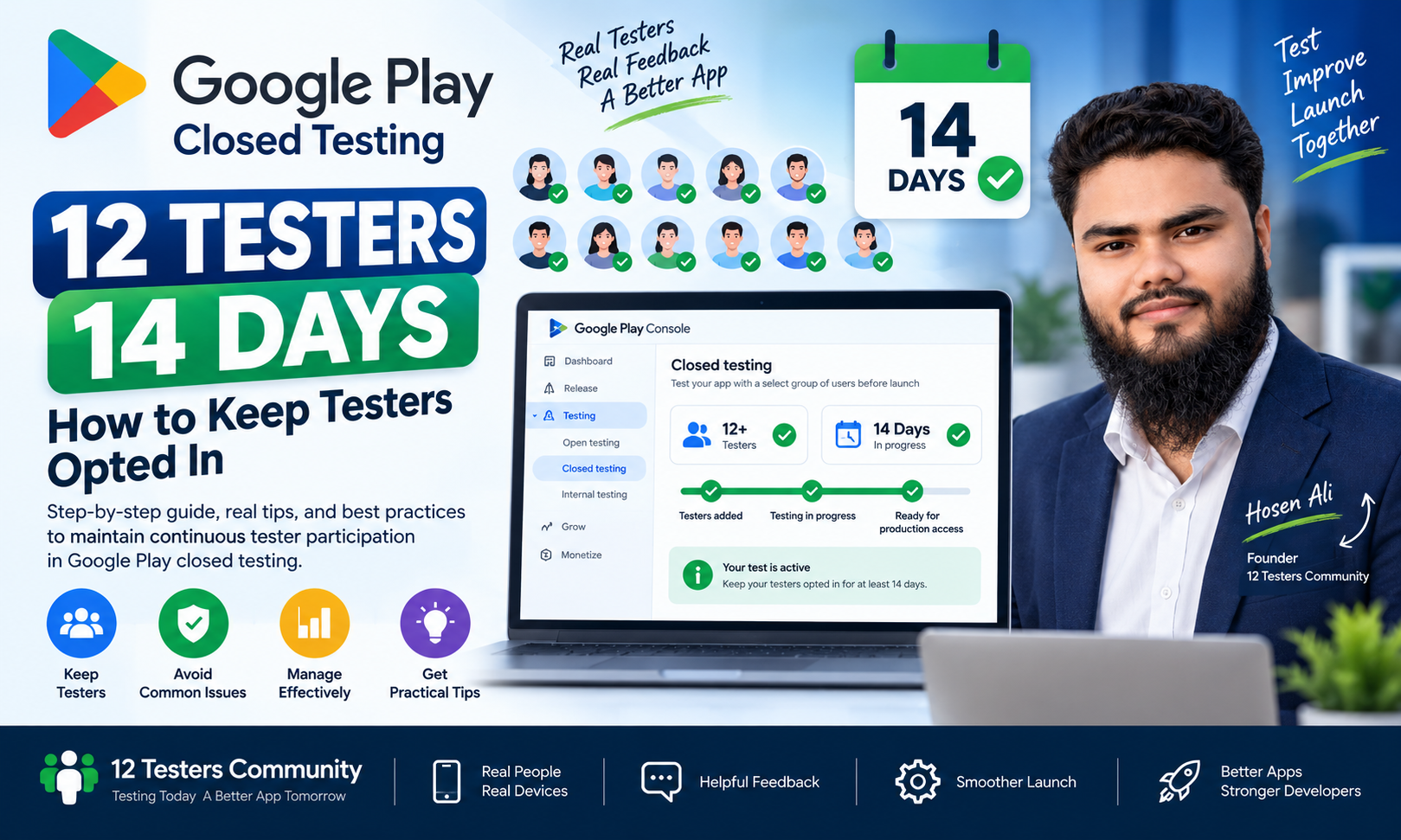 Google Play Closed Testing: How to Keep 12 Testers Opted In for 14 Days