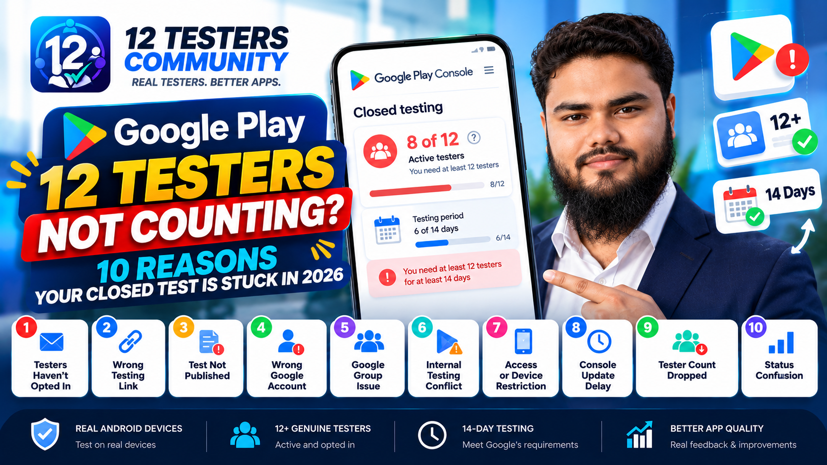 Google Play 12 Testers Not Counting? 10 Reasons Your Closed Test Is Stuck in 2026
